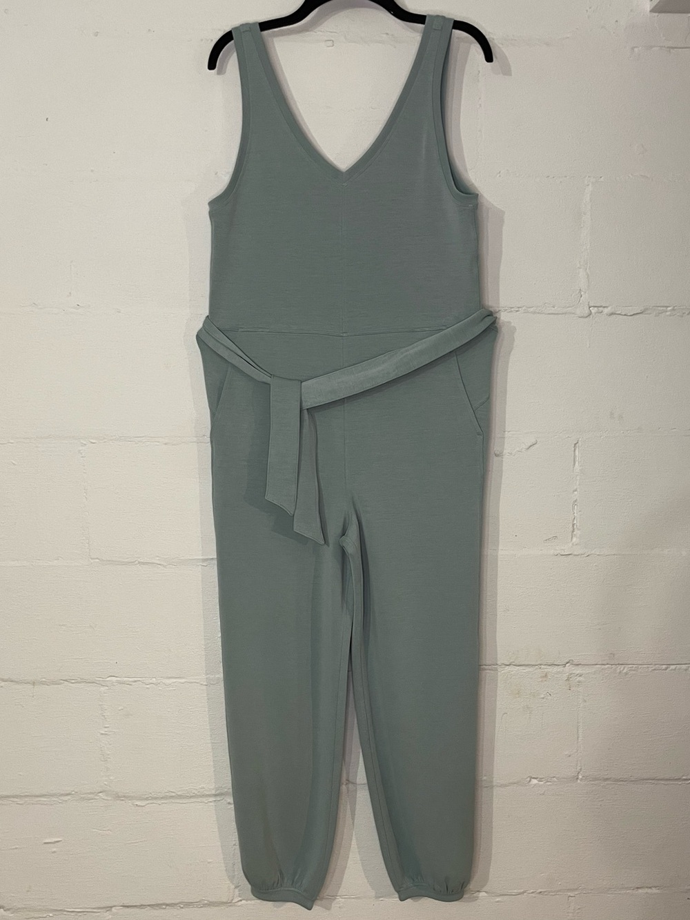 lululemon athletica Sleeveless Sage Green V‑Neck Tie‑Waist Jumpsuit